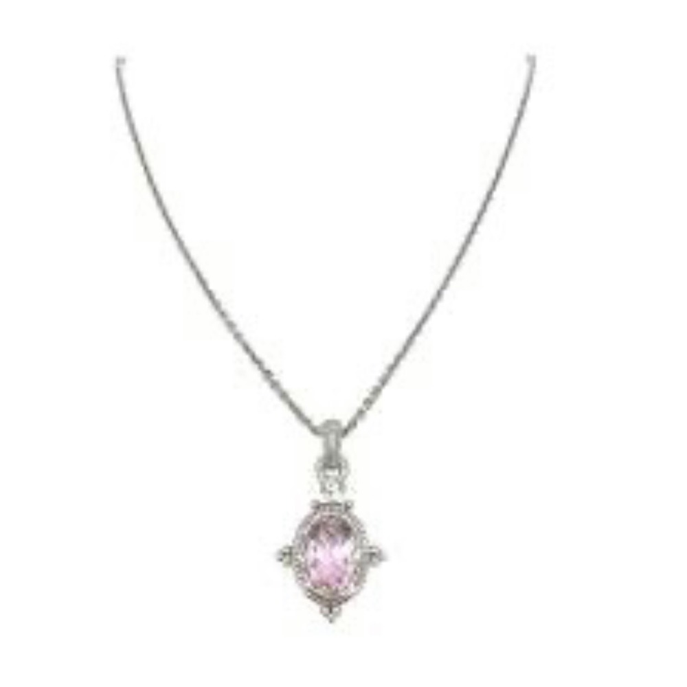 Judith Ripka Sterling Silver Pink Quartz Pendant Necklace and Earrings Set